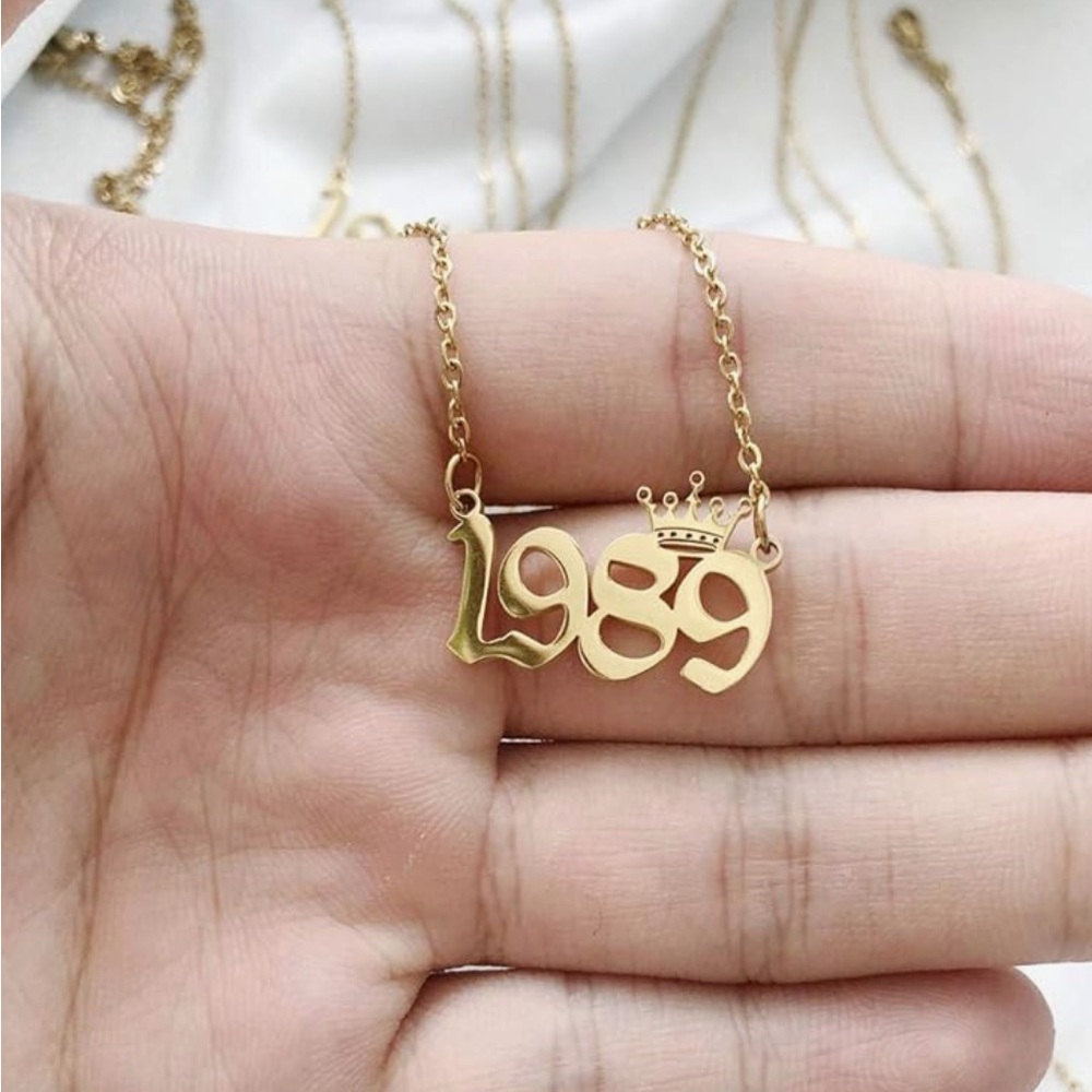 Elegant Gold Crown Birth Year “1989” Necklace